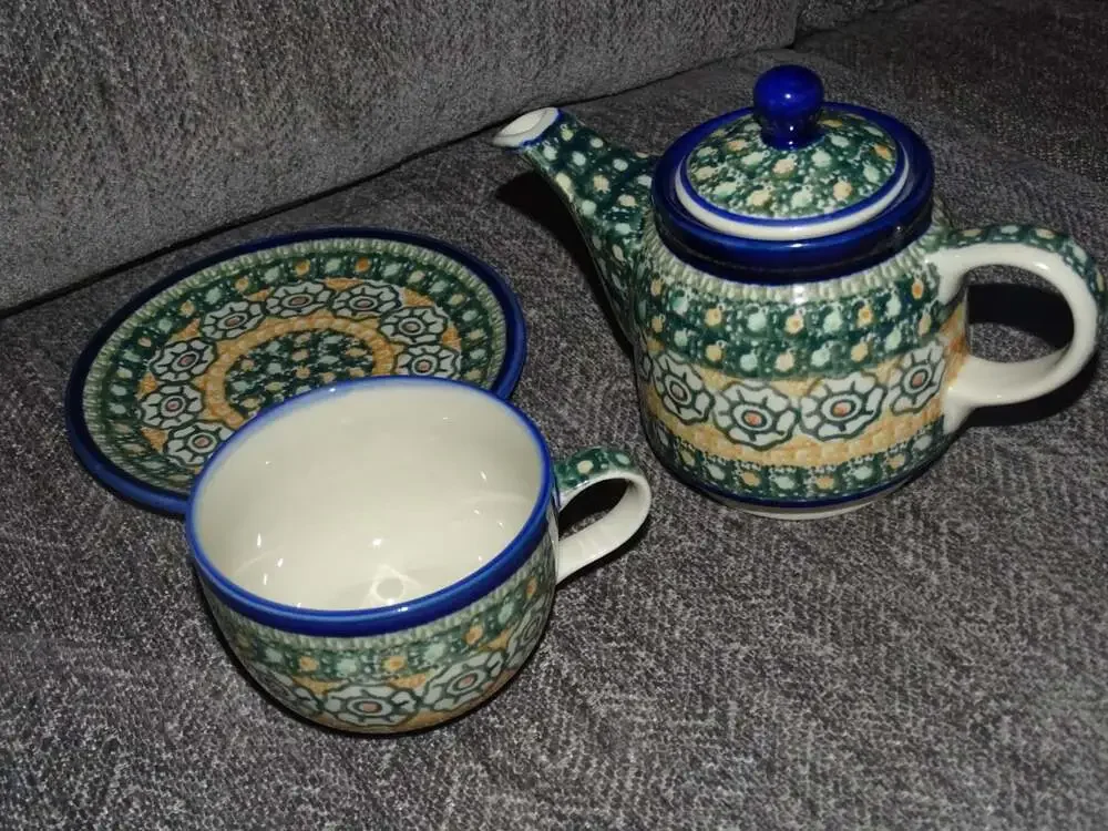 Ceramika Artystyczna Polish Pottery Tea Set with Teapot, Cup, and Saucer